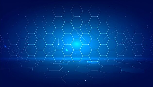 A blue background with a hexagonal pattern and a glowing center