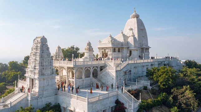 Birla Mandir Hyderabad Morning View White Marble Hindu Temple with Scenic City Sunrise