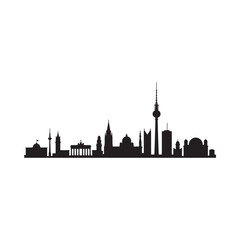 Obraz premium Berlin skyline silhouette featuring iconic landmarks against a white background