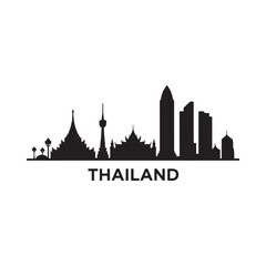 Naklejka premium Bangkok skyline silhouette with the word thailand beneath it