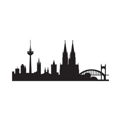 Obraz premium Cologne skyline silhouette featuring cathedral tower and bridge details