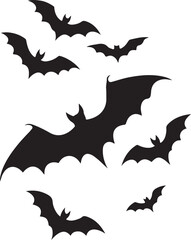 Fototapeta premium Flying silhouettes of bats in a dark night sky Vector, illustration