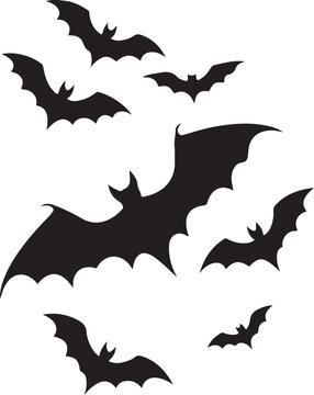 Flying silhouettes of bats in a dark night sky Vector, illustration