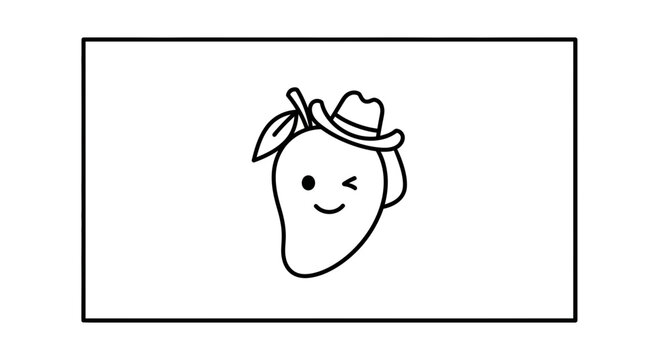 Cute cartoon mango character wearing a cowboy hat, winking, isolated on white background