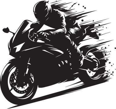 High-speed motorcycle rider leaning into a sharp turn with motion blur effect Vector, illustration