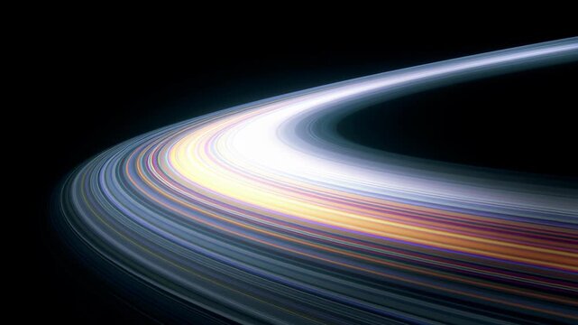 Abstract animation background refraction effect seamless render shape blue soft luminous curved planetary ring of colorful light and glowing ring with soft refraction creating seamless abstract