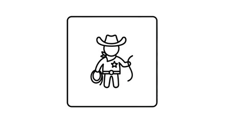 Fototapeta premium Cowboy Icon with Lasso, Western Sheriff Silhouette, Rodeo Graphic