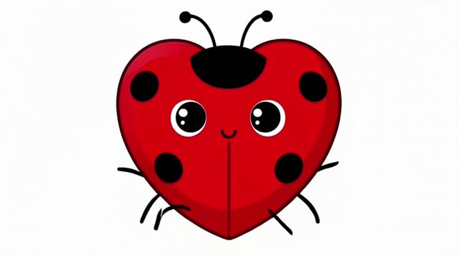 Cute heart-shaped ladybug character with a friendly smile and big eyes illustration.