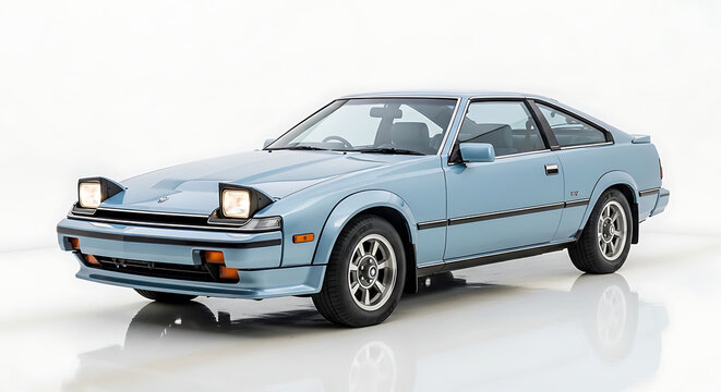Light blue vintage Toyota Celica coupe with pop up headlights