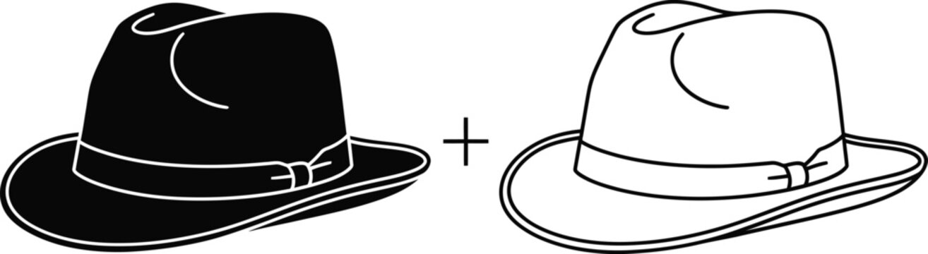 Fedora Hat Icons Black and White Vector Set Vector