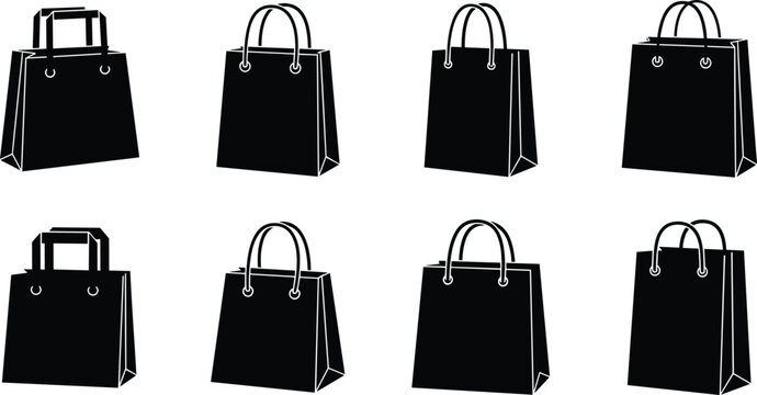 Shopping Bag Silhouette Icon Set Collection for Retail Store Sale Ecommerce Marketing and Consumer Purchase Designe.eps