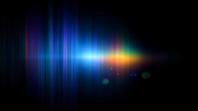 Abstract animation dark background refraction effect loop looping render gradient futuristic iridescent shape forming glowing spectrum wave with subtle lens flare smooth motion blur and vertical