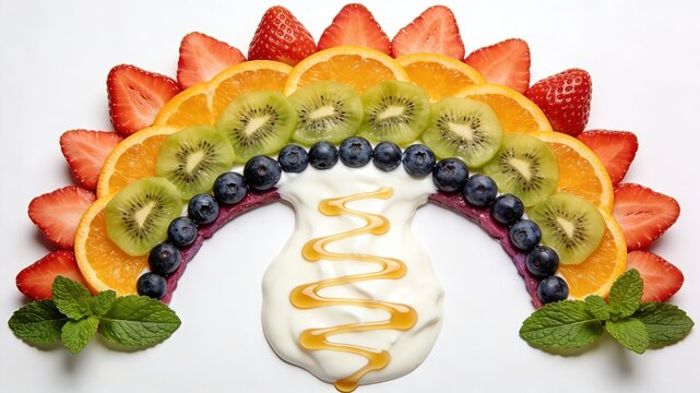 Sunburst Fruit Platter with Yogurt, Honey, Berries and Mint