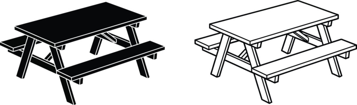 Picnic Table Vector Icon Set Vector