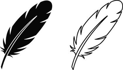 Fototapeta premium Black and White Feather Silhouette Icon Set Vector