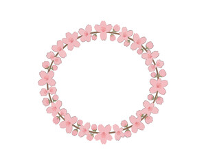 Obraz premium Circular Floral Wreath with Pink Blossoms, Minimalist Vector Illustration for Design and Wedding Themes