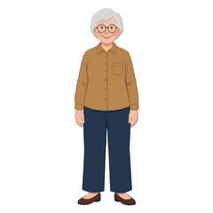 Obraz premium Elderly Woman Character Vector Illustration, Senior Female in Casual Clothes, Isolated
