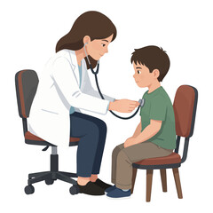 Obraz premium Female Doctor Examining Child Patient with Stethoscope, Vector Illustration for Health and Pediatric Care