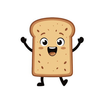 Happy Bread Slice Vector Illustration, Cartoon Food Icon for Apps and Marketing