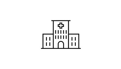 Naklejka premium Hospital Building Icon, Medical Healthcare Symbol, Clinic Facade Outline