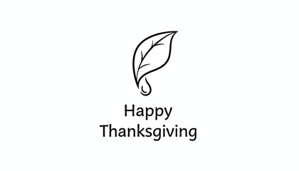 Fototapeta premium Happy Thanksgiving text with leaf icon and water drop, autumn holiday greeting