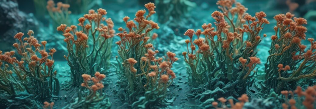 Teal colored algae in a microscope view of cellular structure, algae,  cell structure,  microscopic