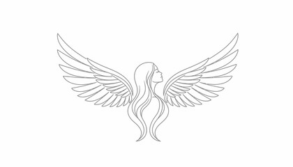 Fototapeta premium Elegant Angelic Woman with Flowing Hair and Majestic Wings Silhouette