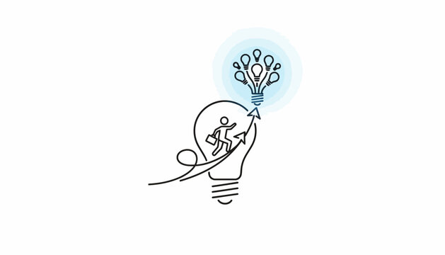 Businessman climbing light bulb, new ideas, innovation, startup, growth, success, creativity