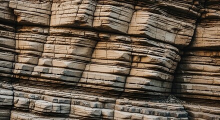 Eroded layered rock formation close up