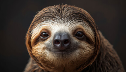 Obraz premium Closeup sloth face gentle expression brown fur sleepy eyes calm portrait