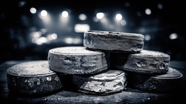 A detailed close-up view of a stack of worn speaker cones, showcasing vintage audio equipment and intricate textures.
