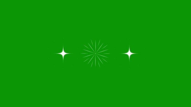 Twinkle glitter sparkle star animation, white cartoon blinking stars glowing shine, magical light trails sparkle motion graphics, flat vector doodle twinkle particles on green background, 4k
