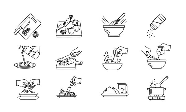 Cooking Process Hands Outline Icons