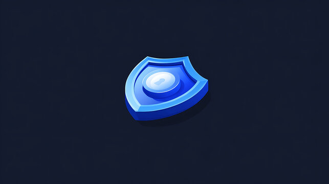 A blue shield with a white button on it