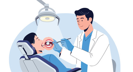 Fototapeta premium Dentist examining a patient's mouth with a dental tool in a clinical setting.