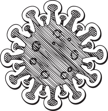Abstract microscopic representation of a virus or bacteria with spike proteins and nucleic acid, causing infectious disease outbreak