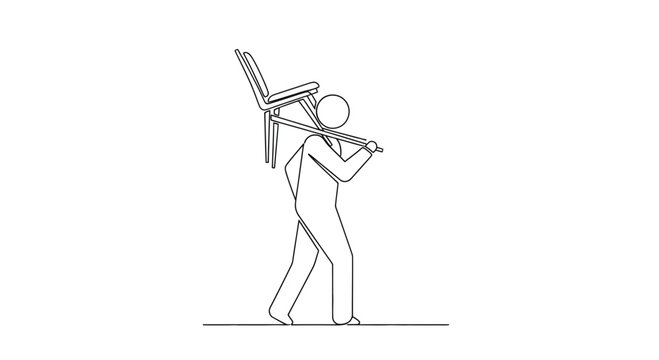Man Carrying Chair on Shoulder, Minimalist Line Art, Moving, Relocation Concept