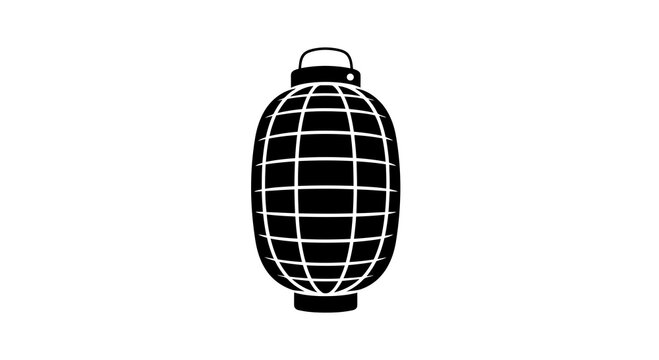 A simple black and white illustration of a grenade on a plain background.