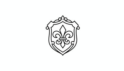 Naklejka premium Elegant Fleur-de-lis Shield Emblem Outline, Heraldic Symbol, Vintage Design