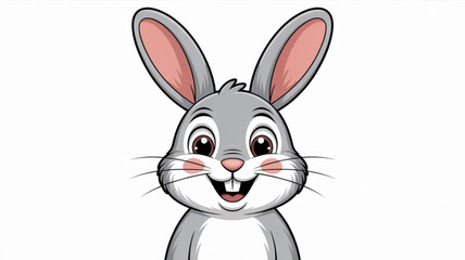 Fototapeta premium Smiling cartoon rabbit with big ears and rosy cheeks looking happy and friendly on white background