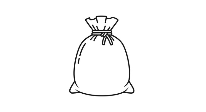 Simple line drawing of a closed drawstring bag, isolated on white background.