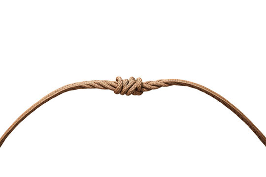 Rope knot forming connection and strength concept, brown fiber cord securing elements with curved shape