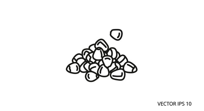 Pile of Corn Kernels, Hand-Drawn Vector Illustration, Isolated on White Background