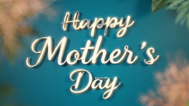 Luxury animated typography with metallic Happy Mother&rsquo;s Day text, navy blue background, shimmering highlights and confetti