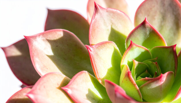 Close up macro view of succulent plant leaves with red edges