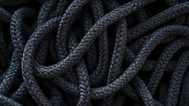 Black shoelace tangled wave texture background 