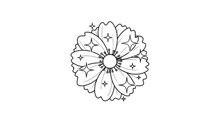 Fototapeta premium Minimalist Flower Line Art Drawing with Decorative Sparkles Isolated on White Background