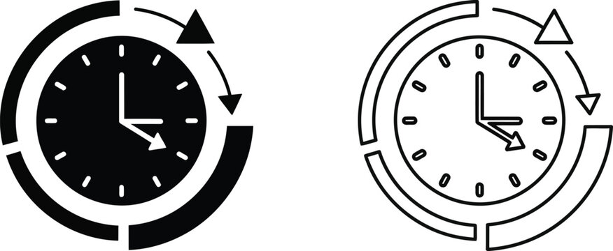 Clocks moving forward backward time change concept Vector