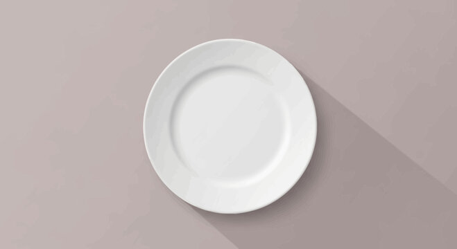 A white plate sits on a light gray surface with a shadow cast to the right.