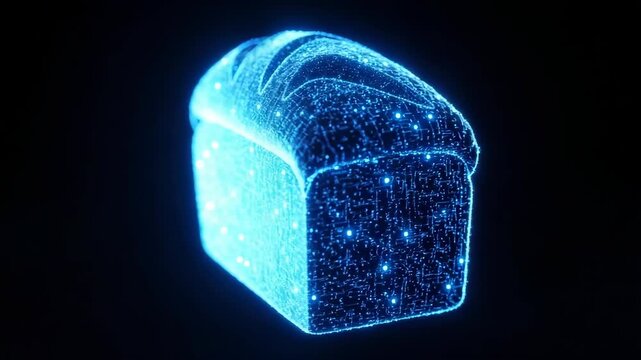 Glowing Digital Bread Loaf Floating In Darkness Depicting Futuristic Food Technology Concepts Great For Ai-driven Food Production Abstract Representation